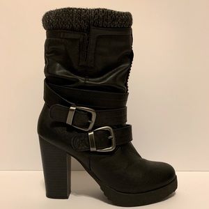 UNIONBAY Black Heeled Boots Gold Studs Size 7